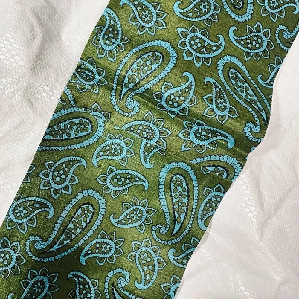 Vintage Green and Turquoise Paisley Raw Silk Unisex Evening Scarf 72” x 5”